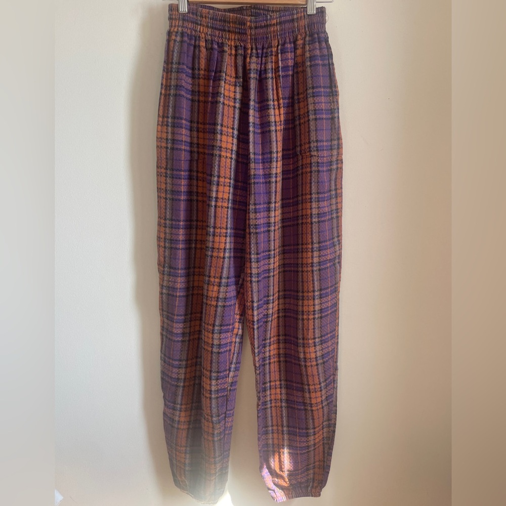 Vintage plaid elastic waist pull on cotton balloon pants fits XS S by Fusion